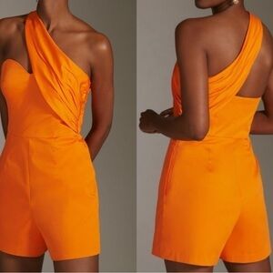 Anthropologie Vibrant Orange One-Shoulder Jumpsuit